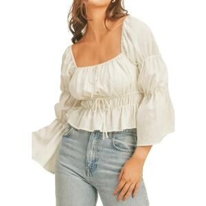 Lush Ivory Milk Maid Y2K Flare Sleeve Peplum Cropped Top New Size Small